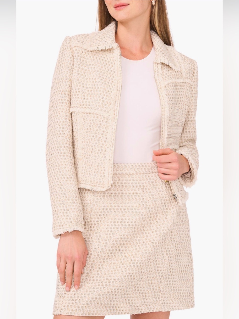 Vince Camuto Fringe Detail Tweed Jacket